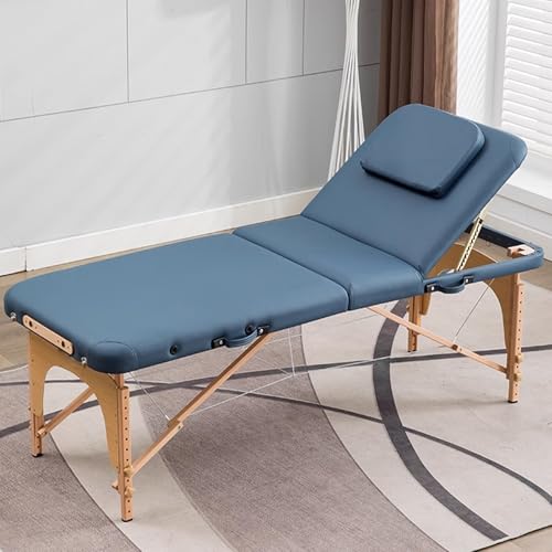 DEOPXF Massageliege Höhenverstellbar Klappbar Beine aus Massivholz Drahtseil Therapiebett Leicht zu Tragen Zarte Berührung Tragkraft 250kg(Blau,60cm) von DEOPXF