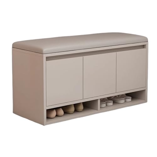 DEOPXF Schuhbank Höhenverstellbares Regal Dickes Elastisches Schwammkissen Umweltfreundliches Leder Schuhregal Holz Robust Und Langlebig(Milk Coffee,100x35x46cm) von DEOPXF