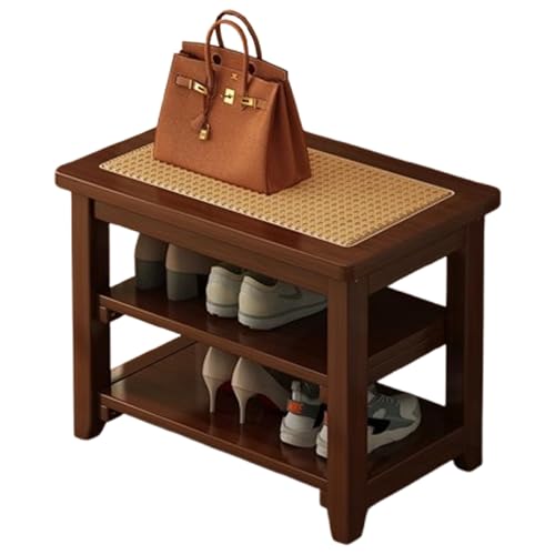 DEOPXF Schuhbank Ist Aus Massivholz Gefertigt Geräumig Und Bequem Der Boden Ist Mit Balken Verstärkt Schuhregal Holz was Robust Und Langlebig Ist(Walnut Color,80x30x41.5cm) von DEOPXF