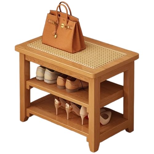 DEOPXF Schuhbank Ist Aus Massivholz Gefertigt Geräumig Und Bequem Der Boden Ist Mit Balken Verstärkt Schuhregal Holz was Robust Und Langlebig Ist(Wood Color,60x30x41.5cm) von DEOPXF