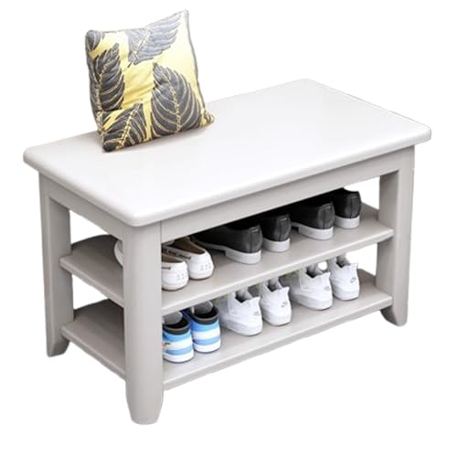 DEOPXF Schuhbank Massivholz Verstellbare Regale Solide Struktur Schuhregal Holz Mehrschichtiges Aufbewahrungsdesign Abgerundete Ecken(Weiß,110x30x44cm) von DEOPXF