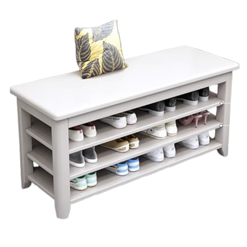 DEOPXF Schuhbank Massivholz Verstellbare Regale Solide Struktur Schuhregal Holz Mehrschichtiges Aufbewahrungsdesign Abgerundete Ecken(Weiß,60x30x56cm) von DEOPXF