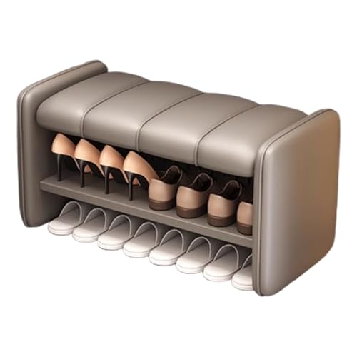 DEOPXF Schuhbank Massivholzrahmen Vollledersitze Stabil Und Langlebig Ohne Zu Wackeln Schuhregal Holz Doppelschichtige Aufbewahrung(Gray,120x36x40cm) von DEOPXF