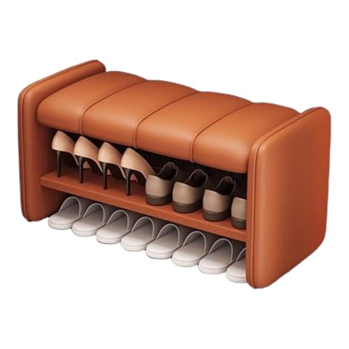 DEOPXF Schuhbank Massivholzrahmen Vollledersitze Stabil Und Langlebig Ohne Zu Wackeln Schuhregal Holz Doppelschichtige Aufbewahrung(Orange,60x36x40cm) von DEOPXF