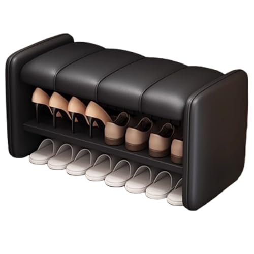 DEOPXF Schuhbank Massivholzrahmen Vollledersitze Stabil Und Langlebig Ohne Zu Wackeln Schuhregal Holz Doppelschichtige Aufbewahrung(Schwarz,80x36x40cm) von DEOPXF