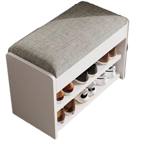 DEOPXF Schuhbank Umweltfreundliches Leder Mehrschichtige Lagerung Einstellbare Höhe Schuhregal Holz Stabil Und Langlebig(Warm White,60x30x43cm) von DEOPXF