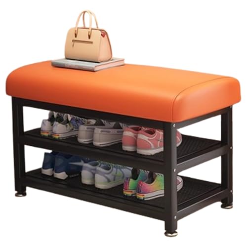 DEOPXF Schuhbank Verdicktes Stahlrohr Rückprallschwamm rutschfeste Untere Ecke Schuhregal Holz Praktische Aufbewahrung Robust Und Langlebig(Orange,80x30x50) von DEOPXF