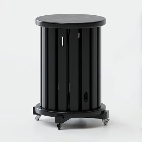 DEOPXF Stapelbare Hocker 4er Set Massivholz Geprägtes Design Schöne Textur Robuste Und Langlebige Stapelhocker 360°Universalrad Leicht Zu Bewegen Stapelbar Und Platzsparend(Schwarz) von DEOPXF