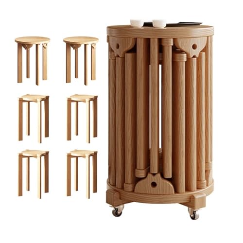 DEOPXF Stapelbare Hocker 6er Set Massivholzmaterial Stapelbar Und Leicht Zu Verstauen Ohne Platz Zu Beanspruchen Verformt Sich Nicht Leicht Sicher Und Langlebig Stapelhocker(Cherry,with Wheels) von DEOPXF