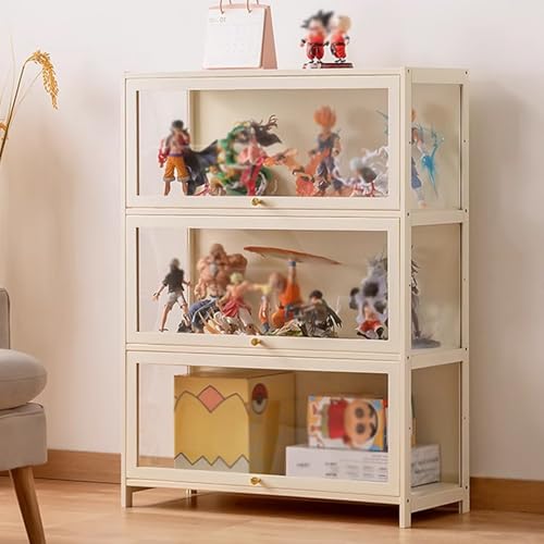 DEOPXF Vitrinenschrank Bambusmaterial DREI Seiten Transparent Versiegelt und Staubdicht Bambus Vitrine Mehrschichtige Lagerung(Three Floors,80cm) von DEOPXF