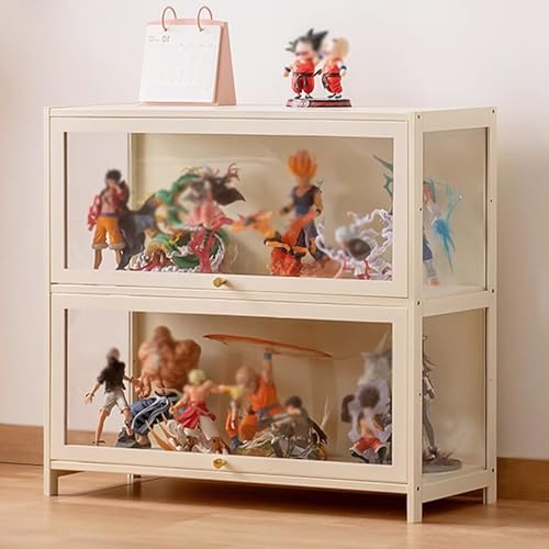 DEOPXF Vitrinenschrank Bambusmaterial DREI Seiten Transparent Versiegelt und Staubdicht Bambus Vitrine Mehrschichtige Lagerung(Two Floors,80cm) von DEOPXF