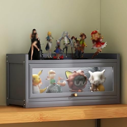 DEOPXF Vitrinenschrank Mehrschichtiges Design mit Großer Kapazität Bambusmaterial Klapptür Bambusvitrine HD Transparent Robust und Langlebig(Gray,1 Layer 80cm) von DEOPXF