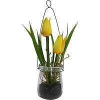 Tulpe i.Glasvase m. Metallhäng, dkl-gelb von DEPOT