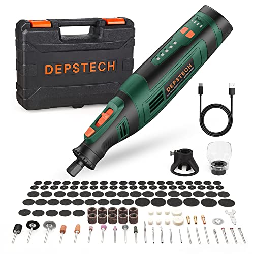 DEPSTECH 8V 2.0Ah Akku Multifunktionswerkzeuge, Rotationswerkzeuge 5 Gang Graviergerät(5000-30000U/min), 127 multifunktionswerkzeug zubehör set zum Bohren, Gravieren, Polieren, Schleifen, Entrosten von DEPSTECH