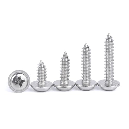 DEPYEE 20/50/100 Stück M1.4 M1.7 M2 M2.2 M2.3 2.6 M3 M4 M5 304 Edelstahl Kreuzrundkopf-Blechschraube mit Unterlage Flachkopf-Blechschrauben mit Unterlegscheibe(1.7x6x5(100pcs)) von DEPYEE