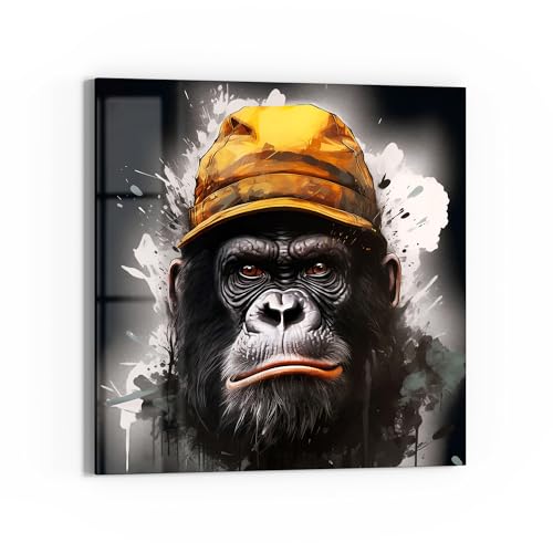 DEQOART Glasbild Echtglas | Motiv Gorilla am Bau | quadratisch einteilig 50x50 cm | schöne Dekoration | Wandbild für Wohnzimmer, Schlafzimmer, Flur & Küche | moderne Wanddeko von DEQOART