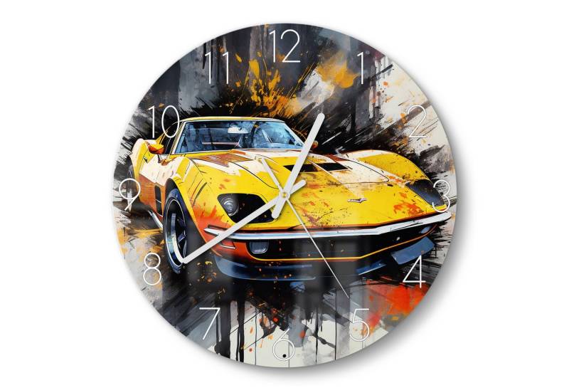 DEQOART Wanduhr 'Dynamik in Gelb' (Glas Glasuhr modern Wand Uhr Design Küchenuhr) von DEQOART