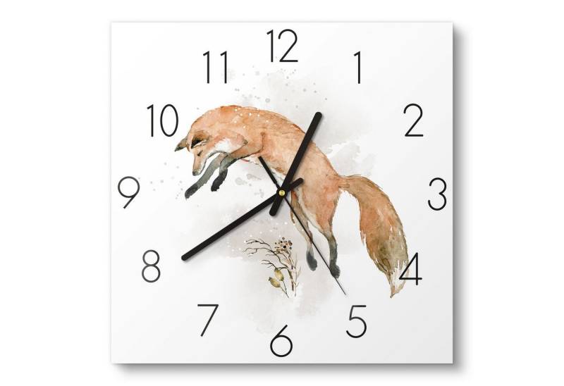 DEQOART Wanduhr 'Eleganter Winterfuchs' (Glas Glasuhr modern Wand Uhr Design Küchenuhr) von DEQOART