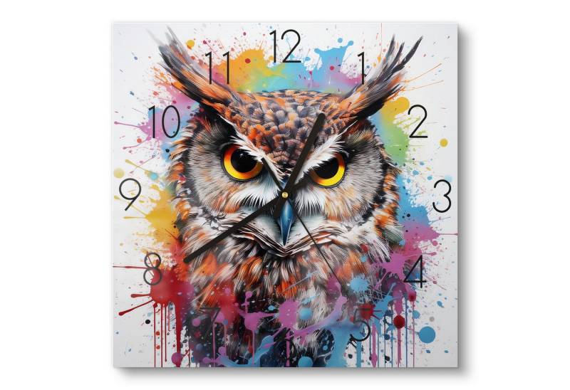 DEQOART Wanduhr 'Eulenblick Feuerwerk' (Glas Glasuhr modern Wand Uhr Design Küchenuhr) von DEQOART