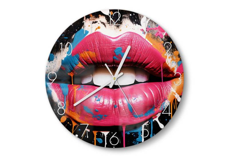 DEQOART Wanduhr 'Explosive Lippen' (Glas Glasuhr modern Wand Uhr Design Küchenuhr) von DEQOART