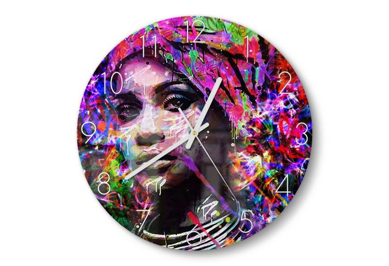 DEQOART Wanduhr 'Farbige Weisheit' (Glas Glasuhr modern Wand Uhr Design Küchenuhr) von DEQOART