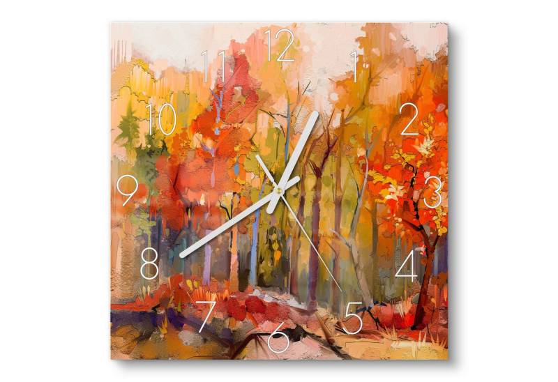 DEQOART Wanduhr 'Herbstliches Feuer' (Glas Glasuhr modern Wand Uhr Design Küchenuhr) von DEQOART
