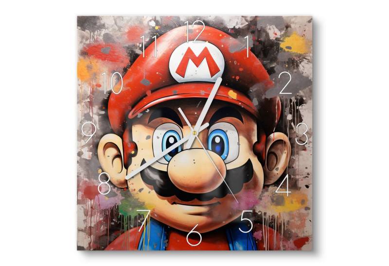 DEQOART Wanduhr 'Mario's Farbexplosion' (Glas Glasuhr modern Wand Uhr Design Küchenuhr) von DEQOART