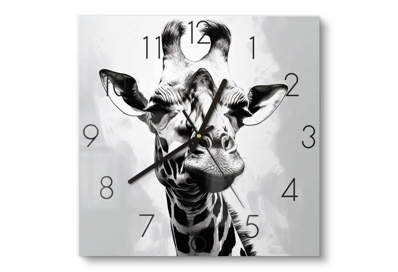 DEQOART Wanduhr 'Monochromer Giraffenblick' (Glas Glasuhr modern Wand Uhr Design Küchenuhr) von DEQOART