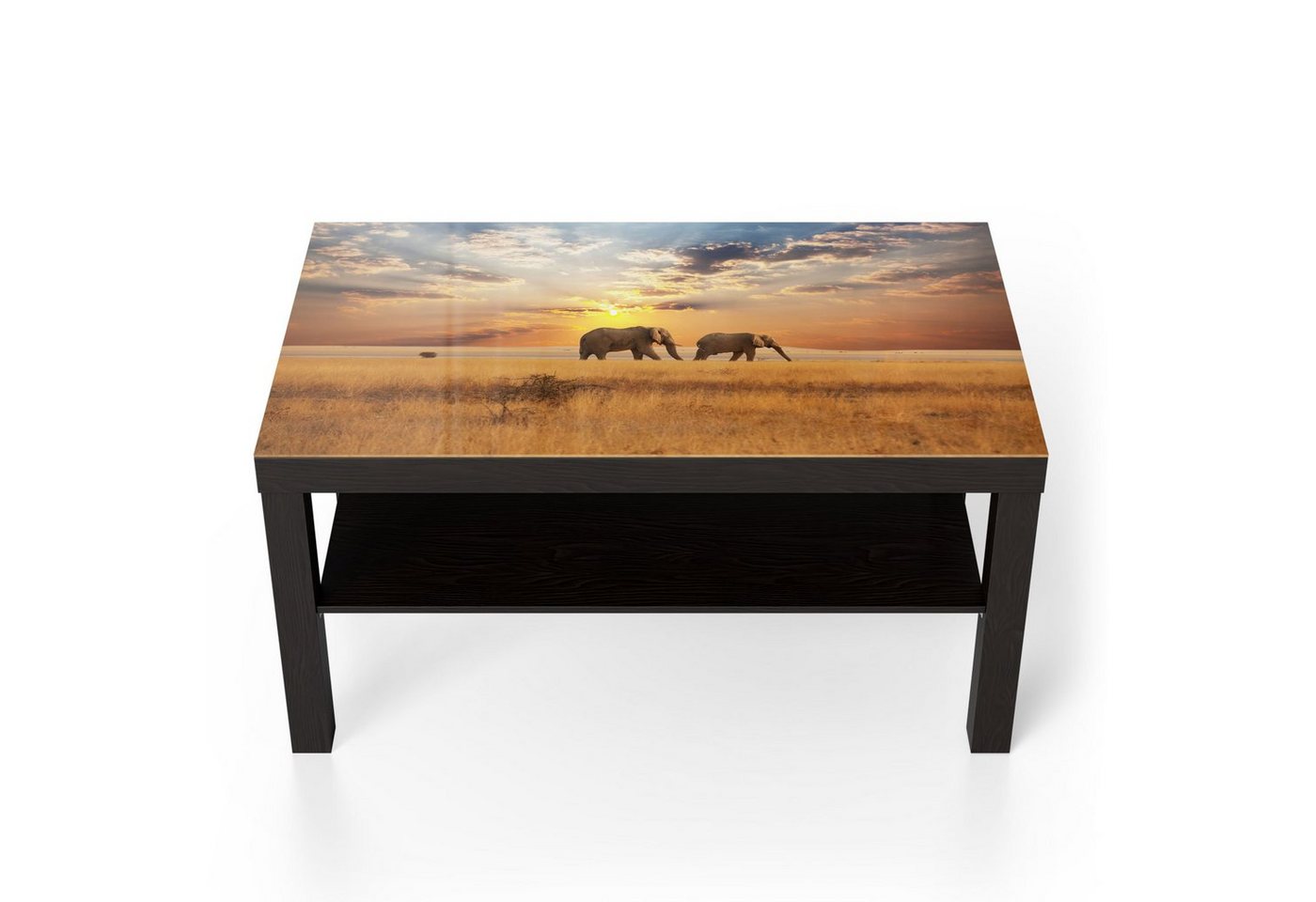 DEQORI Couchtisch 'Elefanten in der Steppe', Glas Beistelltisch Glastisch modern von DEQORI