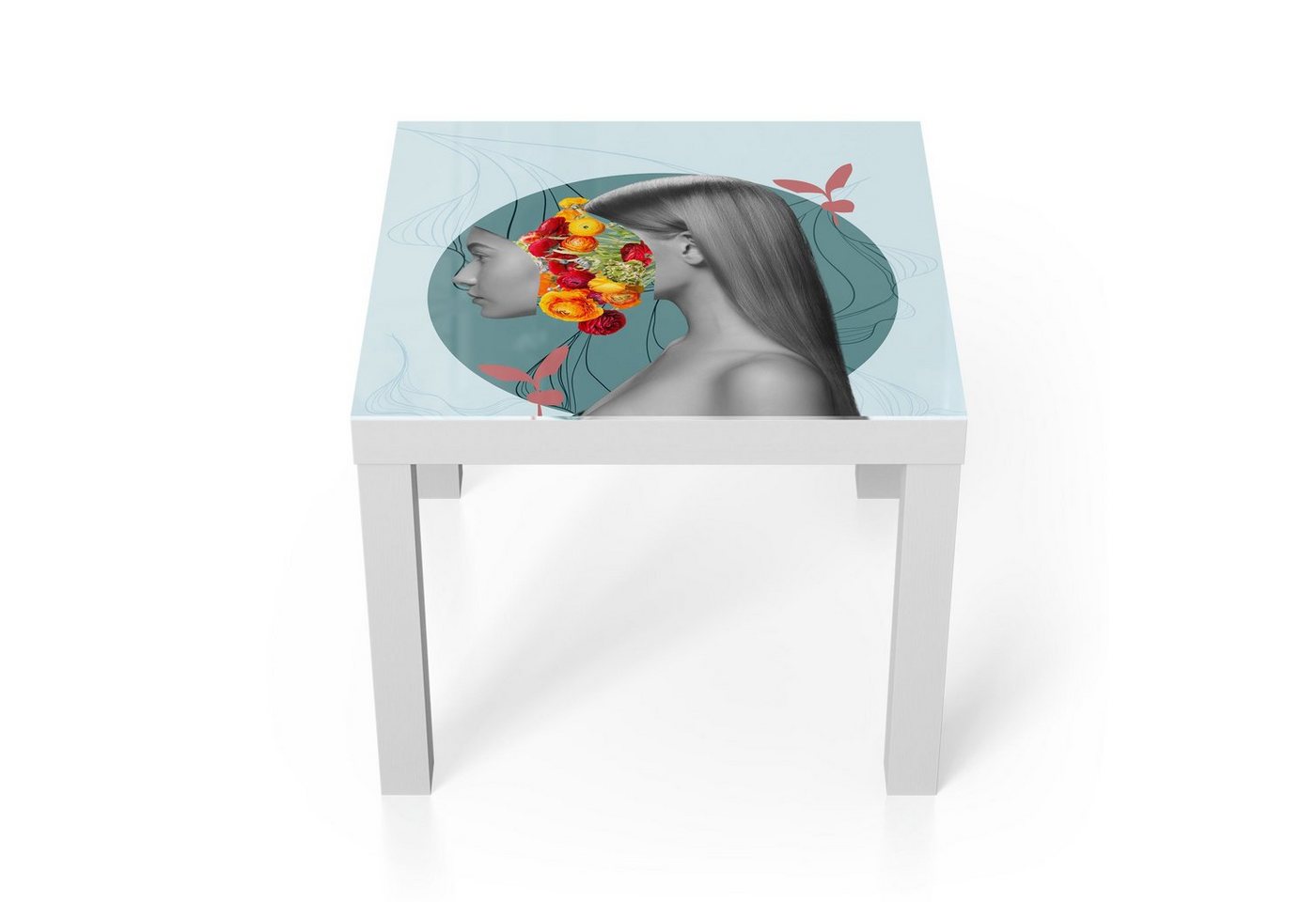 DEQORI Couchtisch 'Frau mit Blumen im Kopf', Glas Beistelltisch Glastisch modern von DEQORI