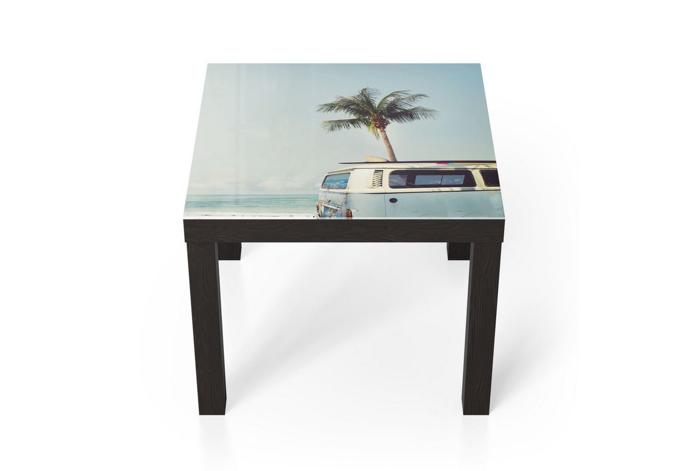 DEQORI Couchtisch 'Surfer-Bulli am Strand', Glas Beistelltisch Glastisch modern von DEQORI