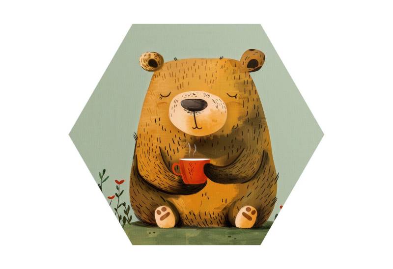 DEQORI Fototapete 'Bärische Kaffeepause', Sechseckig, matte Leinwandstruktur, bedruckt, (1 St), selbstklebend Wandtattoo Motiv Wandtapete Wand Sticker Bild Tapete von DEQORI