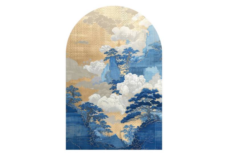 DEQORI Fototapete 'Blauer Wolkenzauber', Rundbogen, matte Leinwandstruktur, bedruckt, (1 St), selbstklebend Wandtattoo Motiv Wandtapete Wand Sticker Bild Tapete von DEQORI