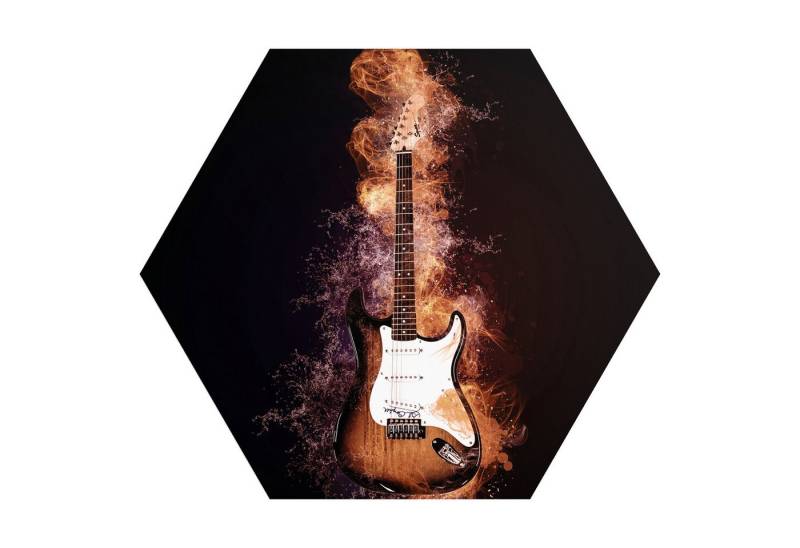 DEQORI Fototapete 'Brennende E-Gitarre', Sechseckig, matte Leinwandstruktur, bedruckt, (1 St), selbstklebend Wandtattoo Motiv Wandtapete Wand Sticker Bild Tapete von DEQORI