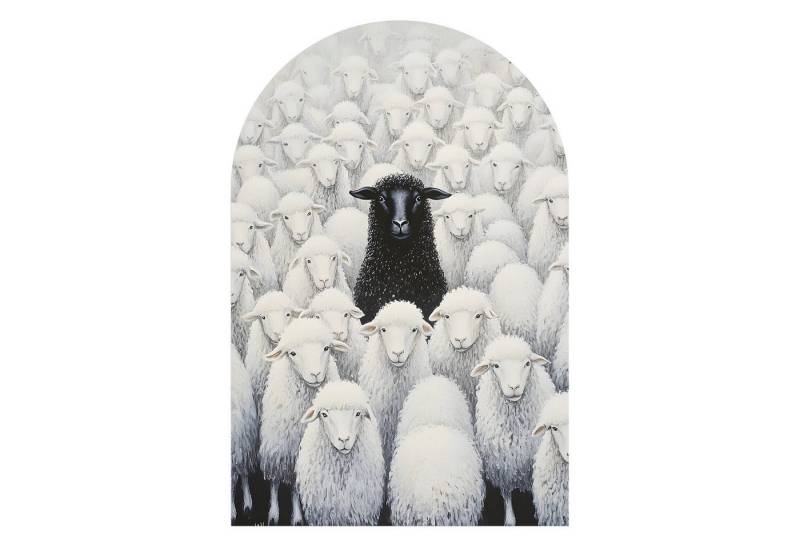 DEQORI Fototapete 'Das schwarze Schaf', Rundbogen, matte Leinwandstruktur, bedruckt, (1 St), selbstklebend Wandtattoo Motiv Wandtapete Wand Sticker Bild Tapete von DEQORI