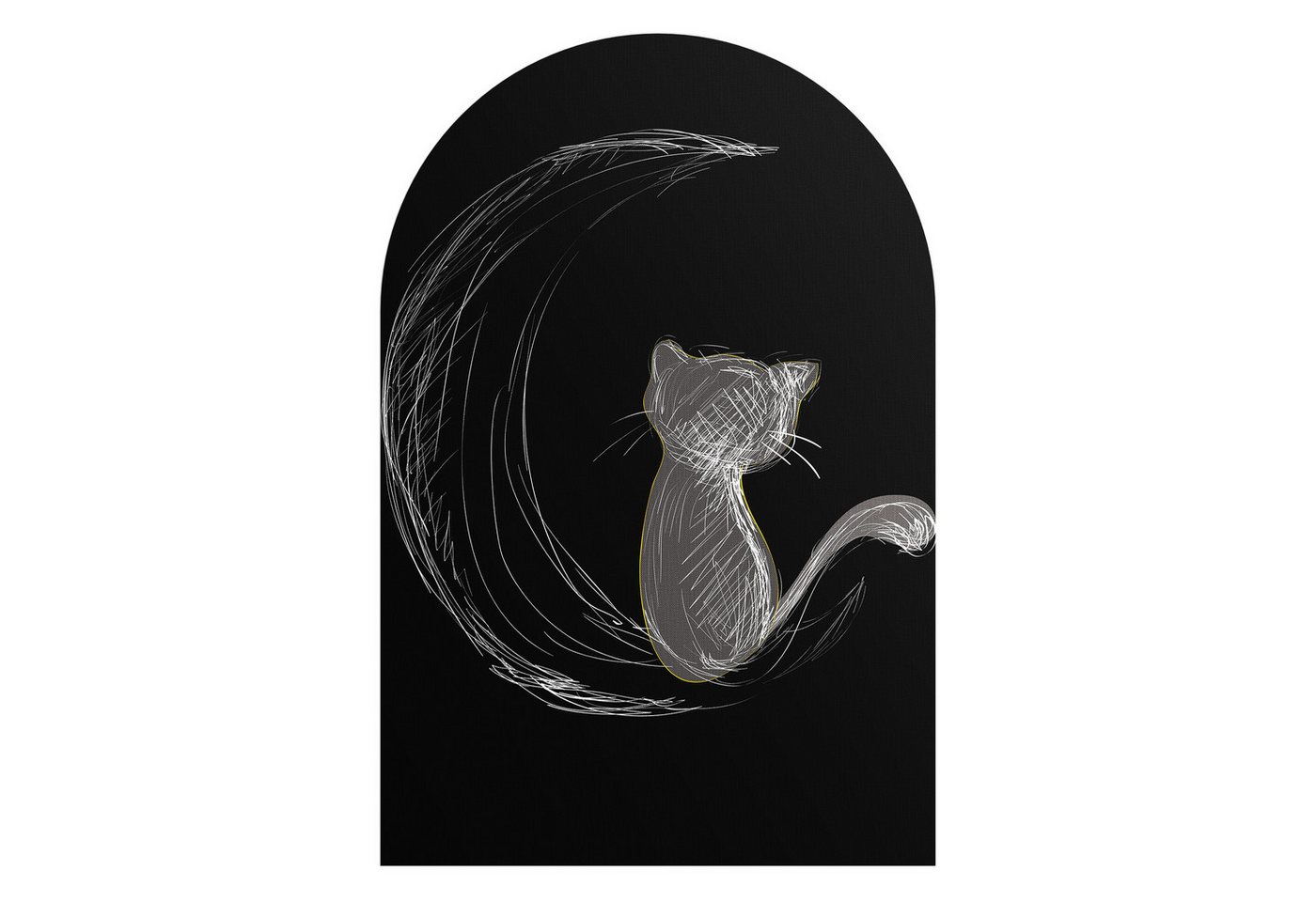 DEQORI Fototapete 'Die Katze und der Mond', Rundbogen, matte Leinwandstruktur, bedruckt, (1 St), selbstklebend Wandtattoo Motiv Wandtapete Wand Sticker Bild Tapete von DEQORI
