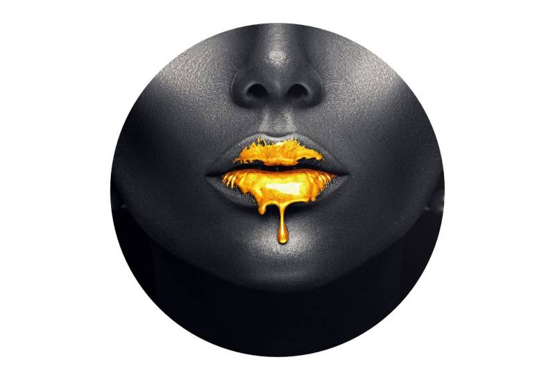 DEQORI Fototapete 'Goldbedeckte Lippen', Rund, matte Leinwandstruktur, bedruckt, (1 St), selbstklebend Wandtattoo Motiv Wandtapete Wand Sticker Bild Tapete von DEQORI