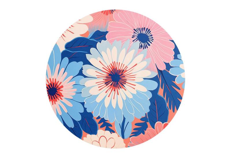 DEQORI Fototapete 'Retroblumenmeer', Rund, matte Leinwandstruktur, bedruckt, (1 St), selbstklebend Wandtattoo Motiv Wandtapete Wand Sticker Bild Tapete von DEQORI
