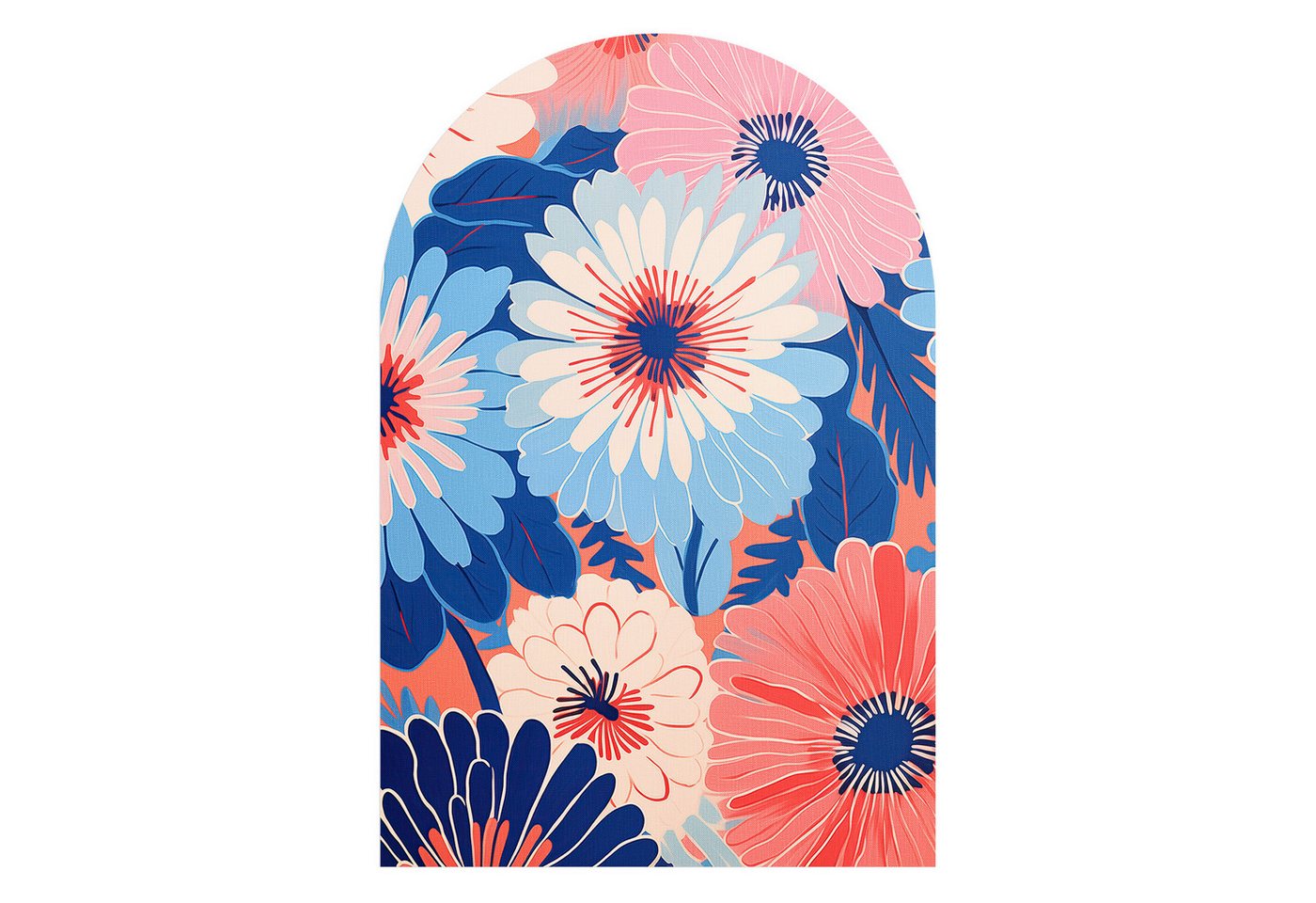 DEQORI Fototapete 'Retroblumenmeer', Rundbogen, matte Leinwandstruktur, bedruckt, (1 St), selbstklebend Wandtattoo Motiv Wandtapete Wand Sticker Bild Tapete von DEQORI