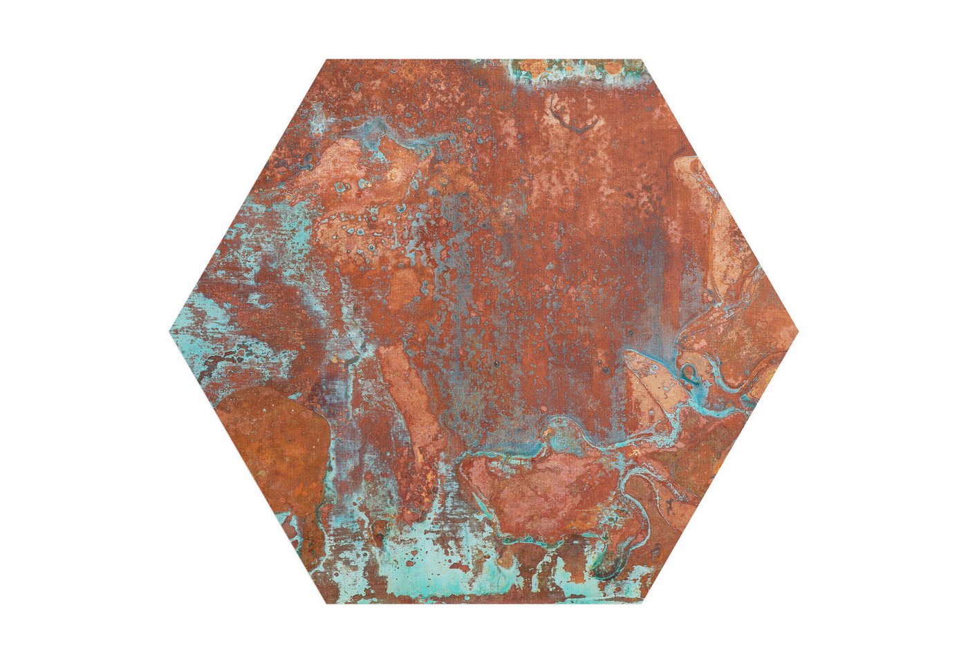 DEQORI Fototapete 'Rostige Kupferplatte', Sechseckig, matte Leinwandstruktur, bedruckt, (1 St), selbstklebend Wandtattoo Motiv Wandtapete Wand Sticker Bild Tapete von DEQORI