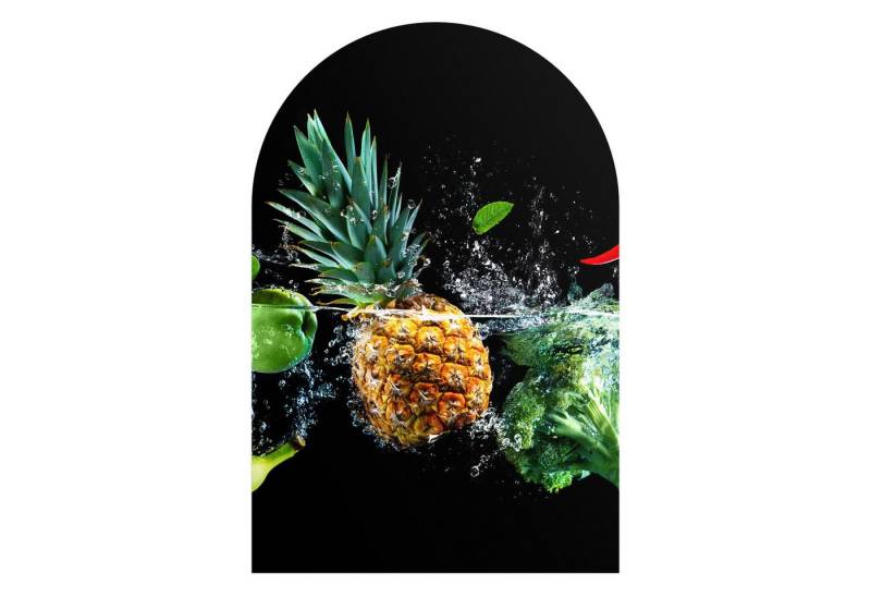 DEQORI Fototapete 'Sauberes Obst und Gemüse', Rundbogen, matte Leinwandstruktur, bedruckt, (1 St), selbstklebend Wandtattoo Motiv Wandtapete Wand Sticker Bild Tapete von DEQORI