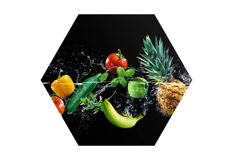 DEQORI Fototapete 'Sauberes Obst und Gemüse', Sechseckig, matte Leinwandstruktur, bedruckt, (1 St), selbstklebend Wandtattoo Motiv Wandtapete Wand Sticker Bild Tapete von DEQORI