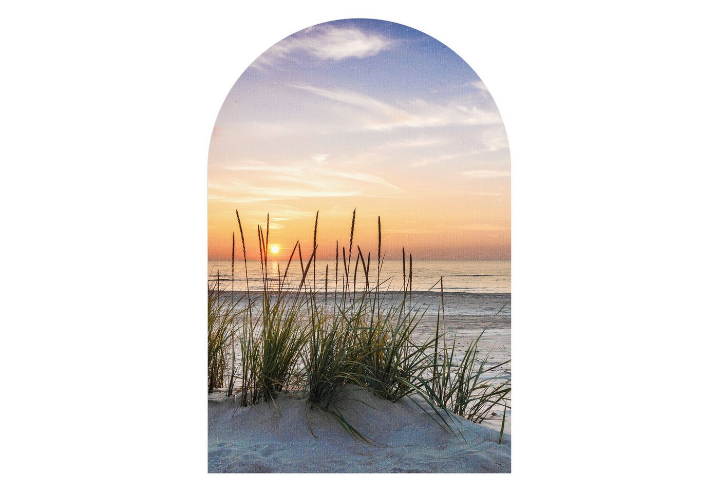 DEQORI Fototapete 'Sonnenuntergang am Strand', Rundbogen, matte Leinwandstruktur, bedruckt, (1 St), selbstklebend Wandtattoo Motiv Wandtapete Wand Sticker Bild Tapete von DEQORI