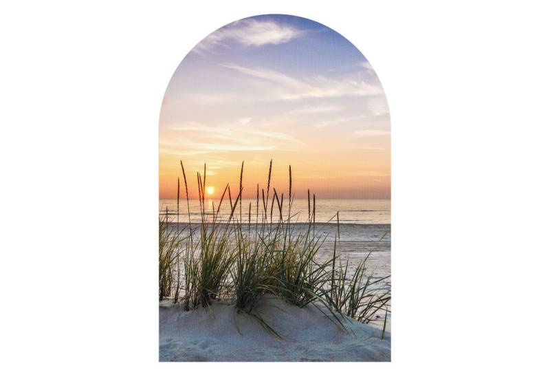 DEQORI Fototapete 'Sonnenuntergang am Strand', Rundbogen, matte Leinwandstruktur, bedruckt, (1 St), selbstklebend Wandtattoo Motiv Wandtapete Wand Sticker Bild Tapete von DEQORI
