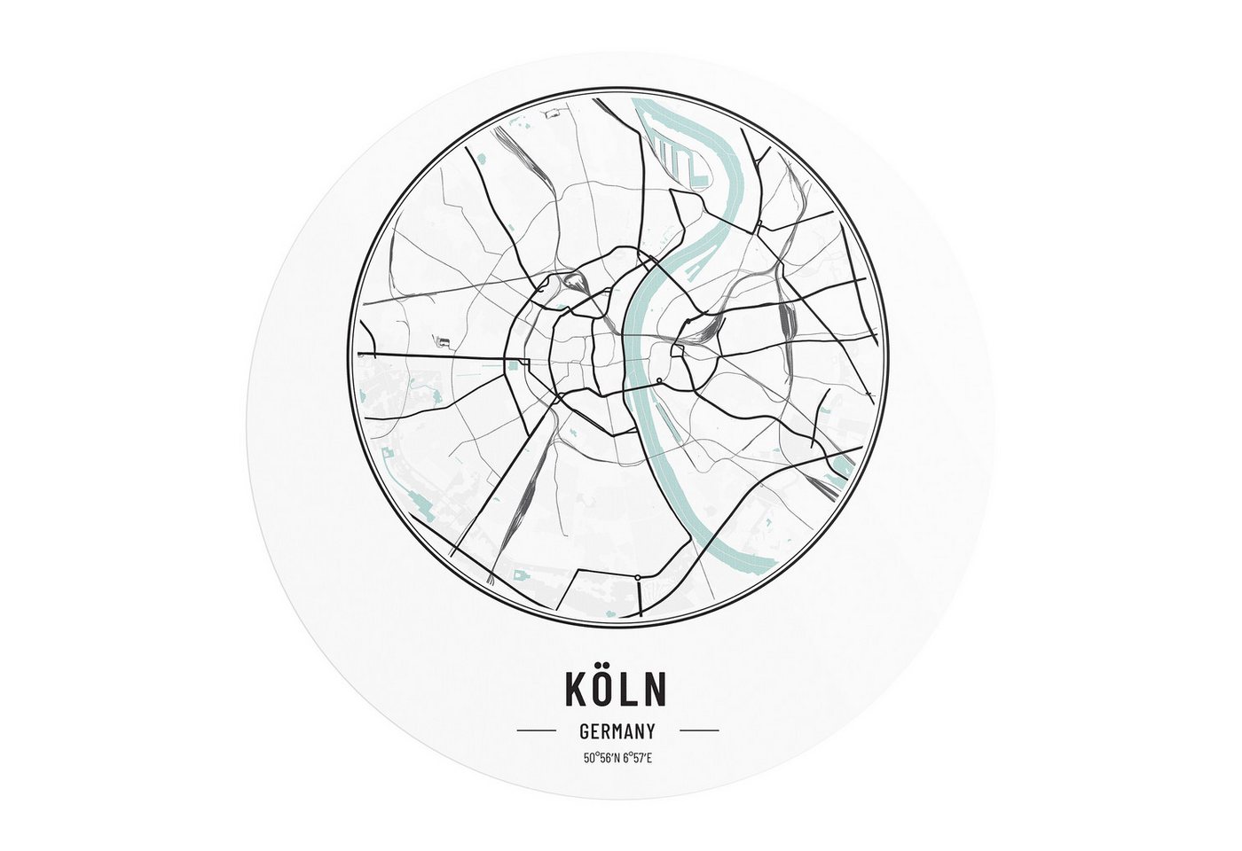 DEQORI Fototapete 'Stadtplan Köln', Rund, matte Leinwandstruktur, bedruckt, (1 St), selbstklebend Wandtattoo Motiv Wandtapete Wand Sticker Bild Tapete von DEQORI