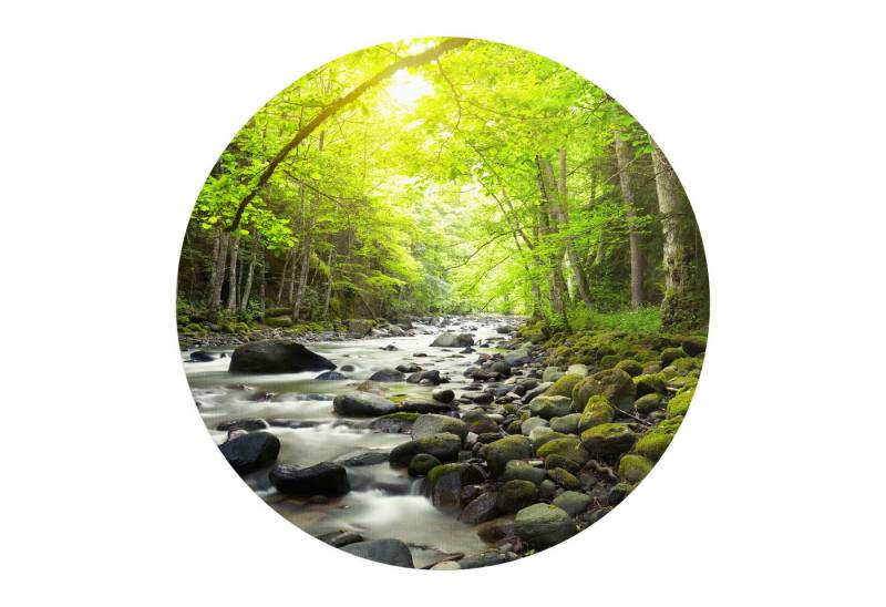 DEQORI Fototapete 'Steiniges Flussbett', Rund, matte Leinwandstruktur, bedruckt, (1 St), selbstklebend Wandtattoo Motiv Wandtapete Wand Sticker Bild Tapete von DEQORI