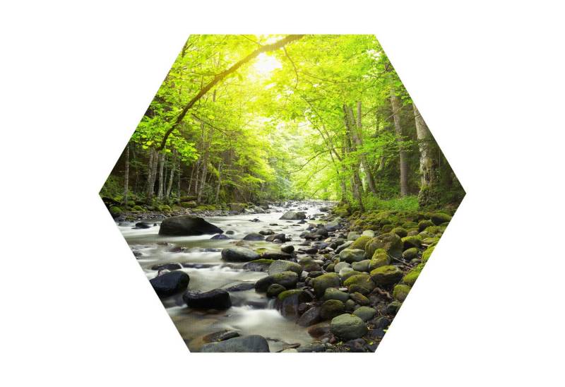 DEQORI Fototapete 'Steiniges Flussbett', Sechseckig, matte Leinwandstruktur, bedruckt, (1 St), selbstklebend Wandtattoo Motiv Wandtapete Wand Sticker Bild Tapete von DEQORI