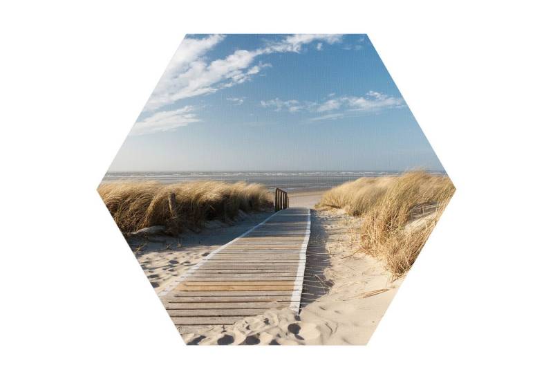 DEQORI Fototapete 'Strandaufgang am Meer', Sechseckig, matte Leinwandstruktur, bedruckt, (1 St), selbstklebend Wandtattoo Motiv Wandtapete Wand Sticker Bild Tapete von DEQORI