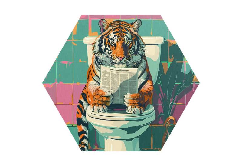 DEQORI Fototapete 'Tiger auf Porzellanthron', Sechseckig, matte Leinwandstruktur, bedruckt, (1 St), selbstklebend Wandtattoo Motiv Wandtapete Wand Sticker Bild Tapete von DEQORI