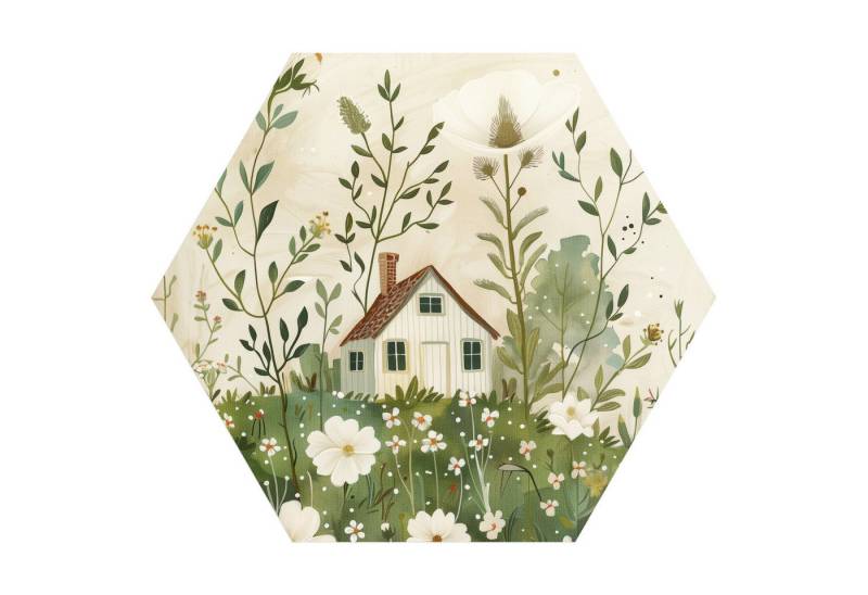 DEQORI Fototapete 'Versteckt im Blumenmeer', Sechseckig, matte Leinwandstruktur, bedruckt, (1 St), selbstklebend Wandtattoo Motiv Wandtapete Wand Sticker Bild Tapete von DEQORI